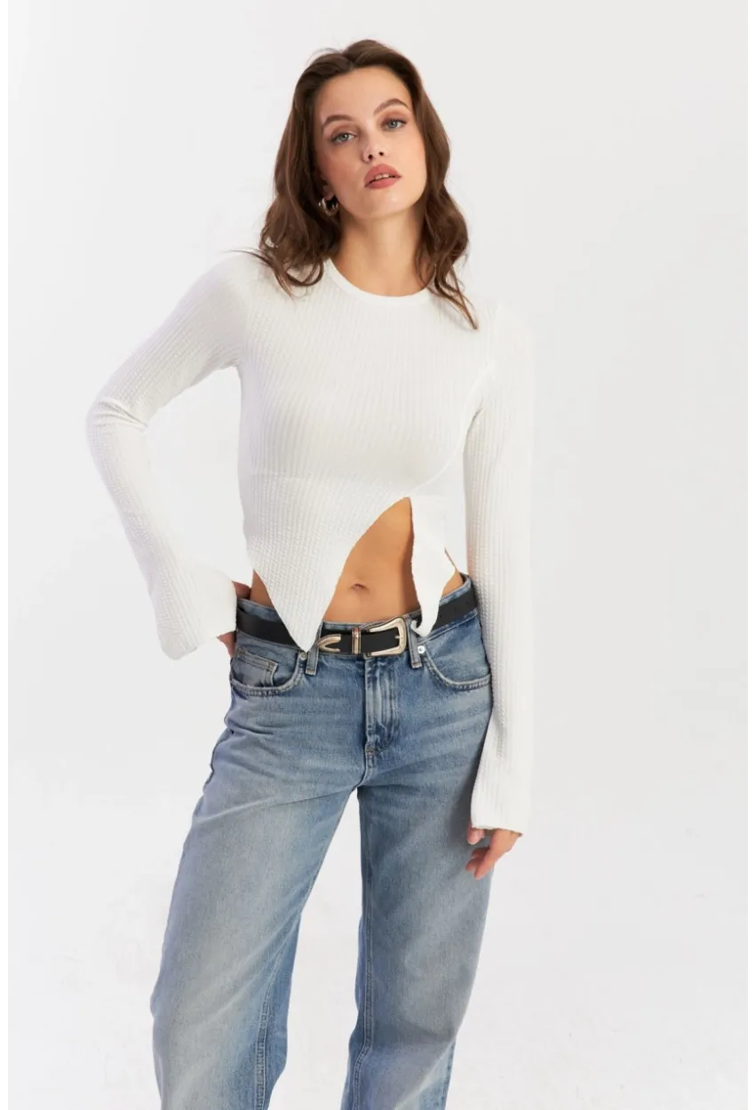 Kadın Beyaz Asimetrik Bluz CG384