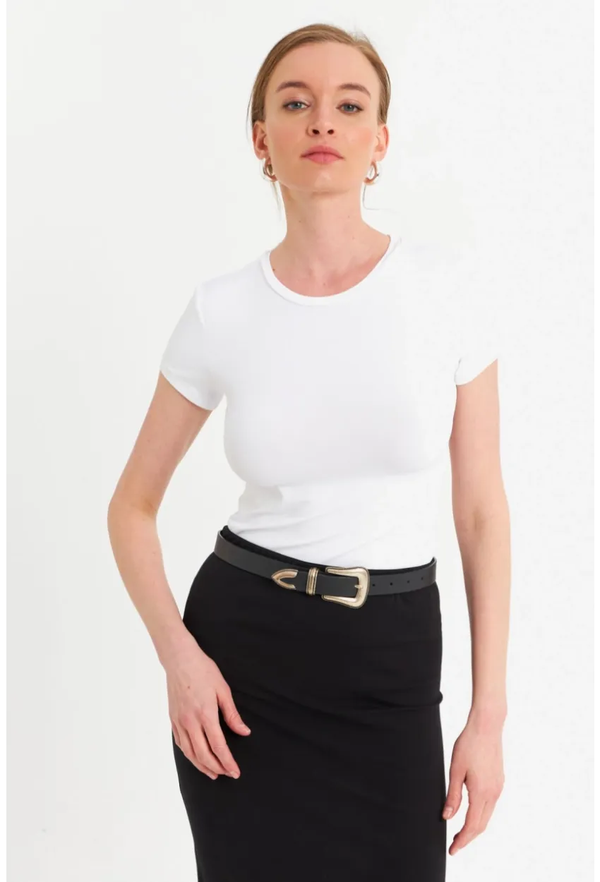 Kadın Beyaz Basic T-Shirt FLS07