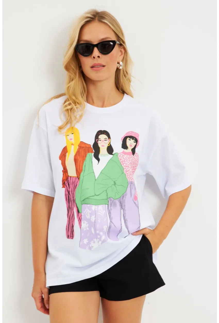 Kadın Beyaz Baskılı T-Shirt DY1329