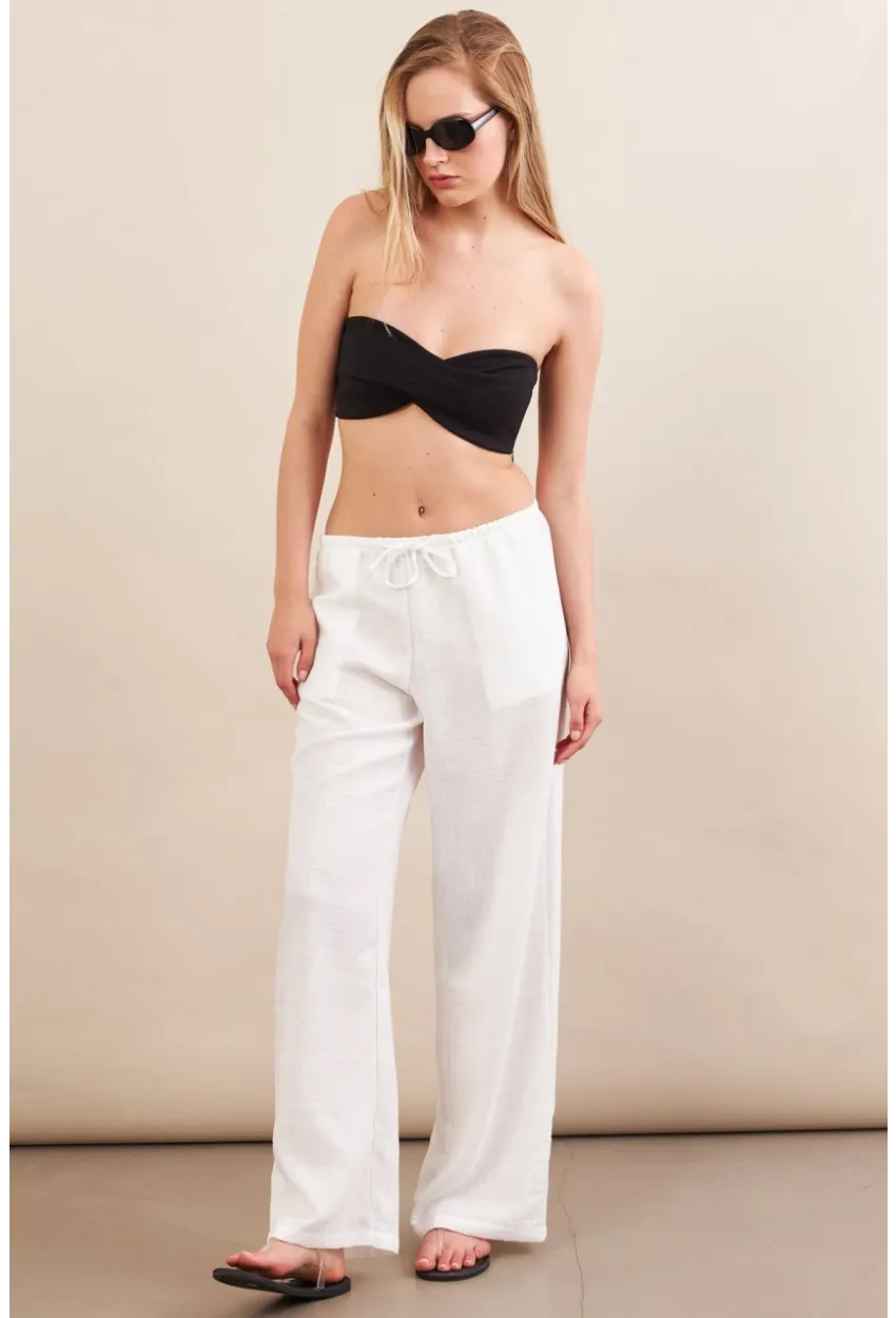 Kadın Beyaz Beli Bağcıklı Pantolon ZH105