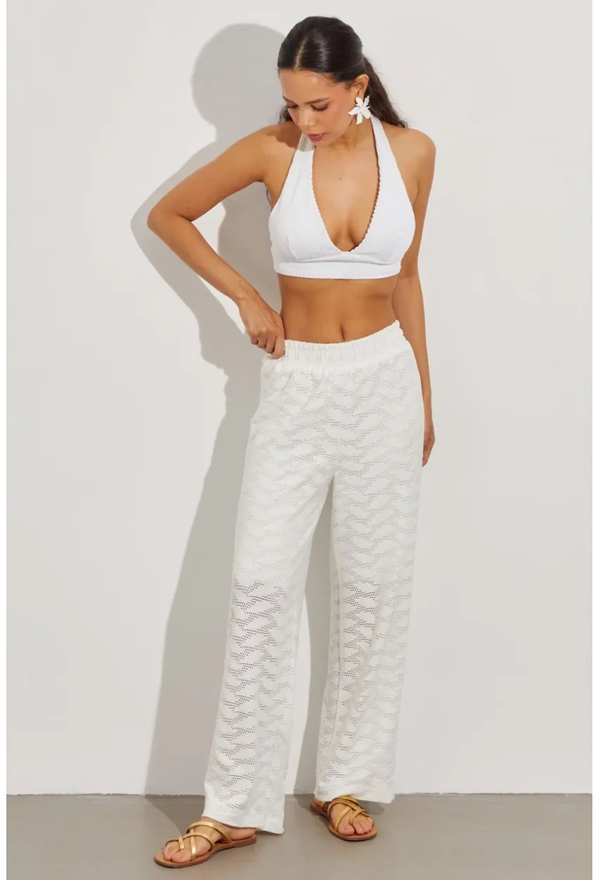 Kadın Beyaz Beli Lastikli Yarım Astarlı Brode Pantolon TW80018