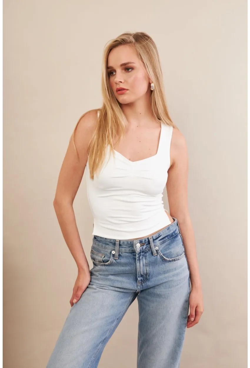 Kadın Beyaz Büzgülü Bluz FLU325