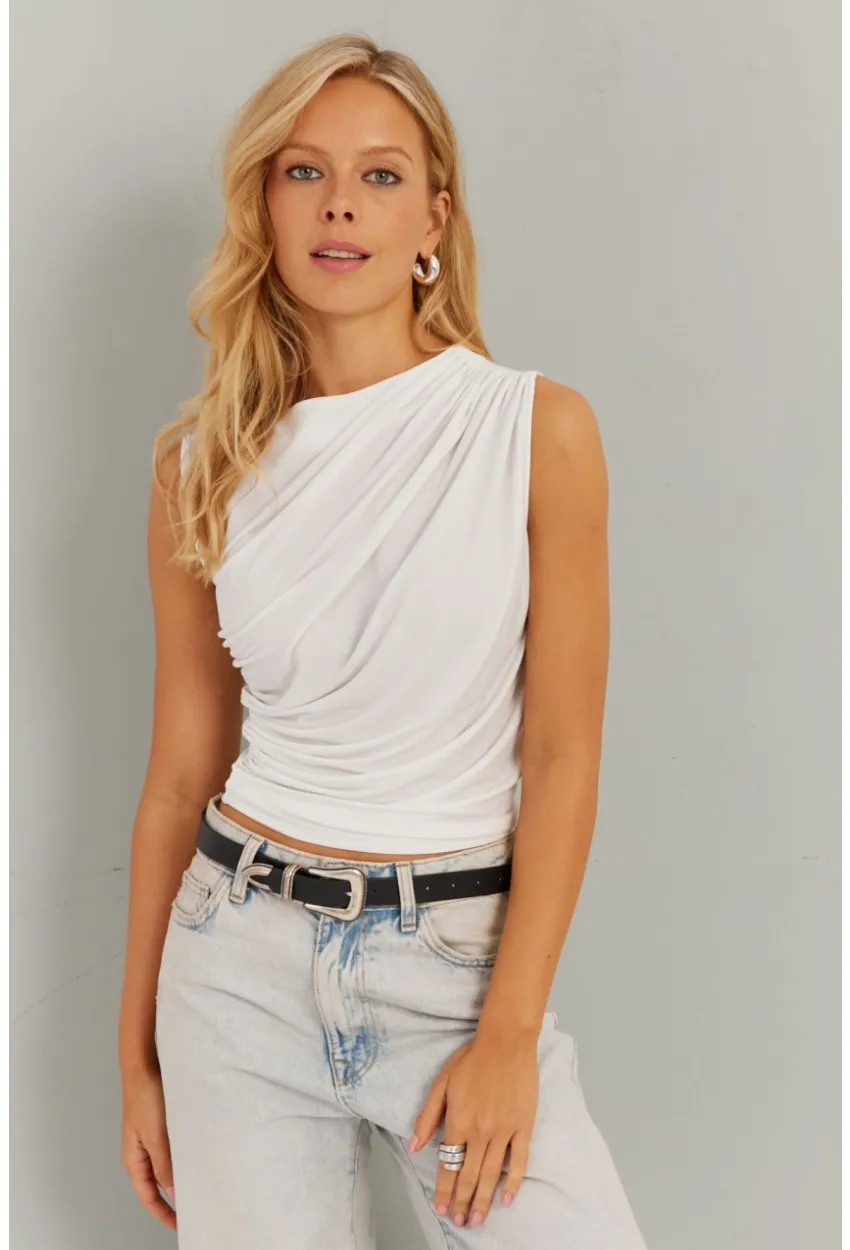 Kadın Beyaz Büzgülü Bluz YZ625