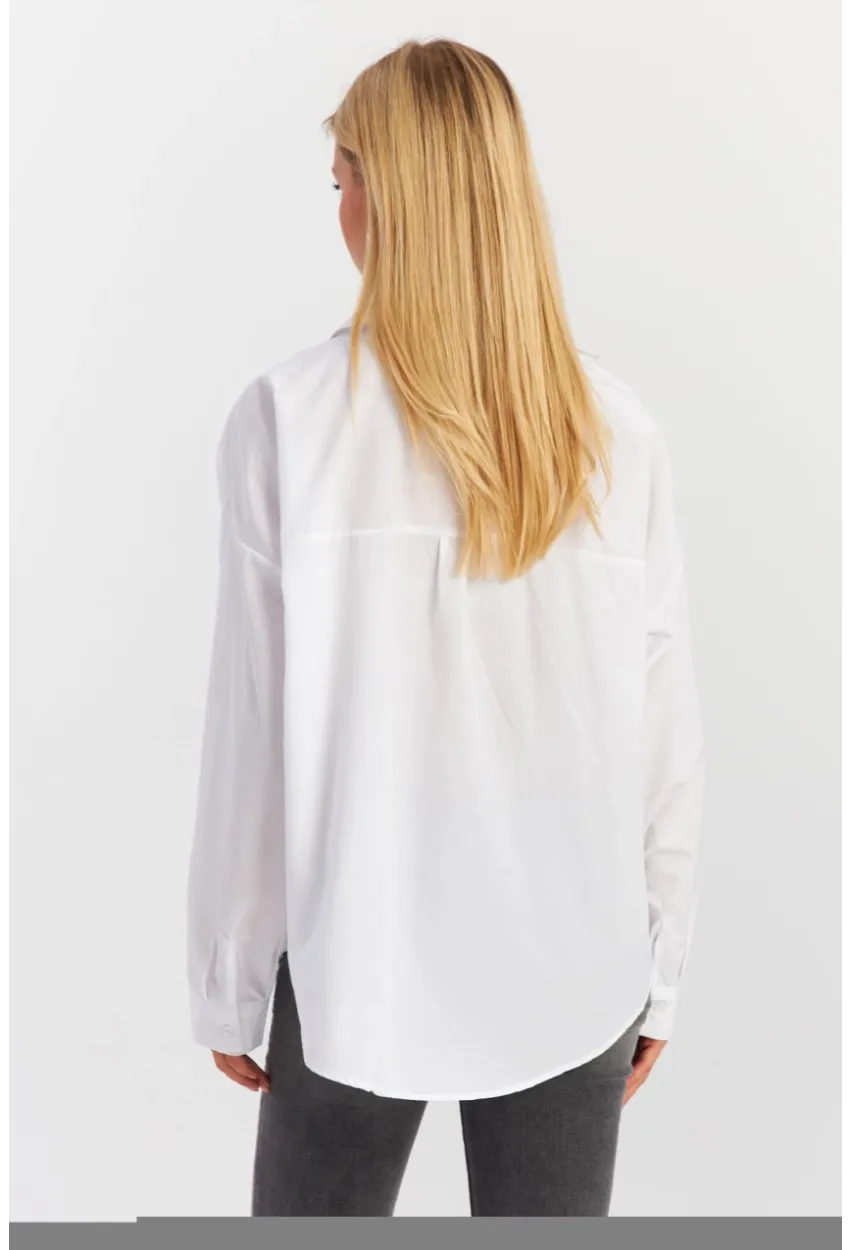 Kadın Beyaz Cepli Taşlı Gömlek ZER414