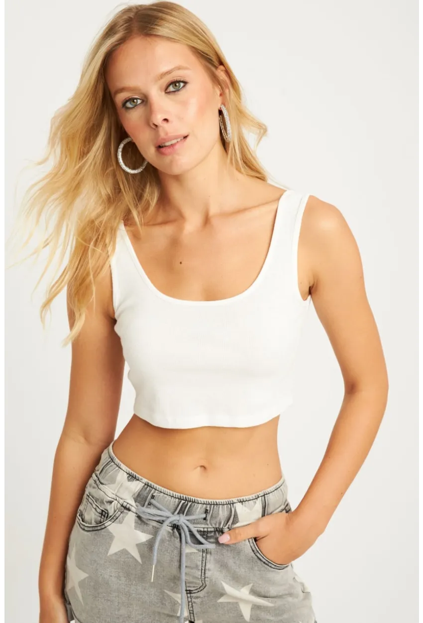 Kadın Beyaz Crop Bluz AYD339