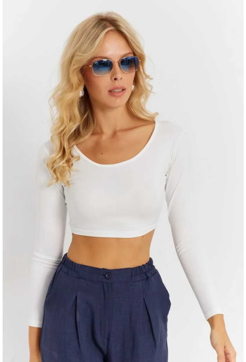 Kadın Beyaz Crop Bluz CG367