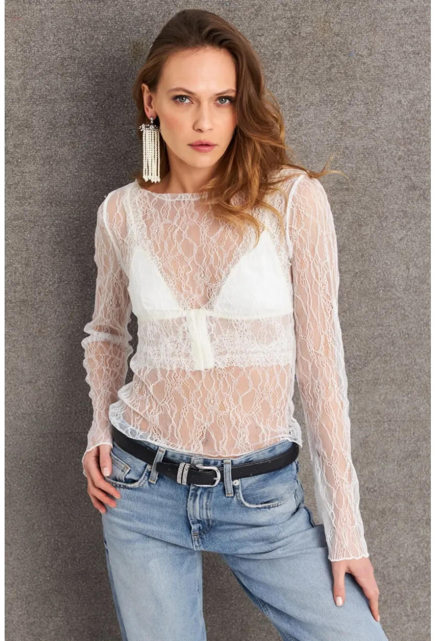 Kadın Beyaz Dantel Bluz BAR803