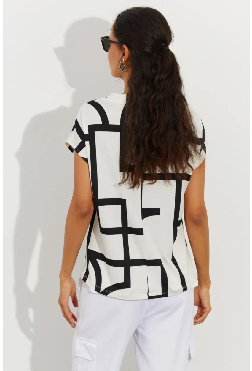 Kadın Beyaz Desenli V Yaka Bluz LPP1217