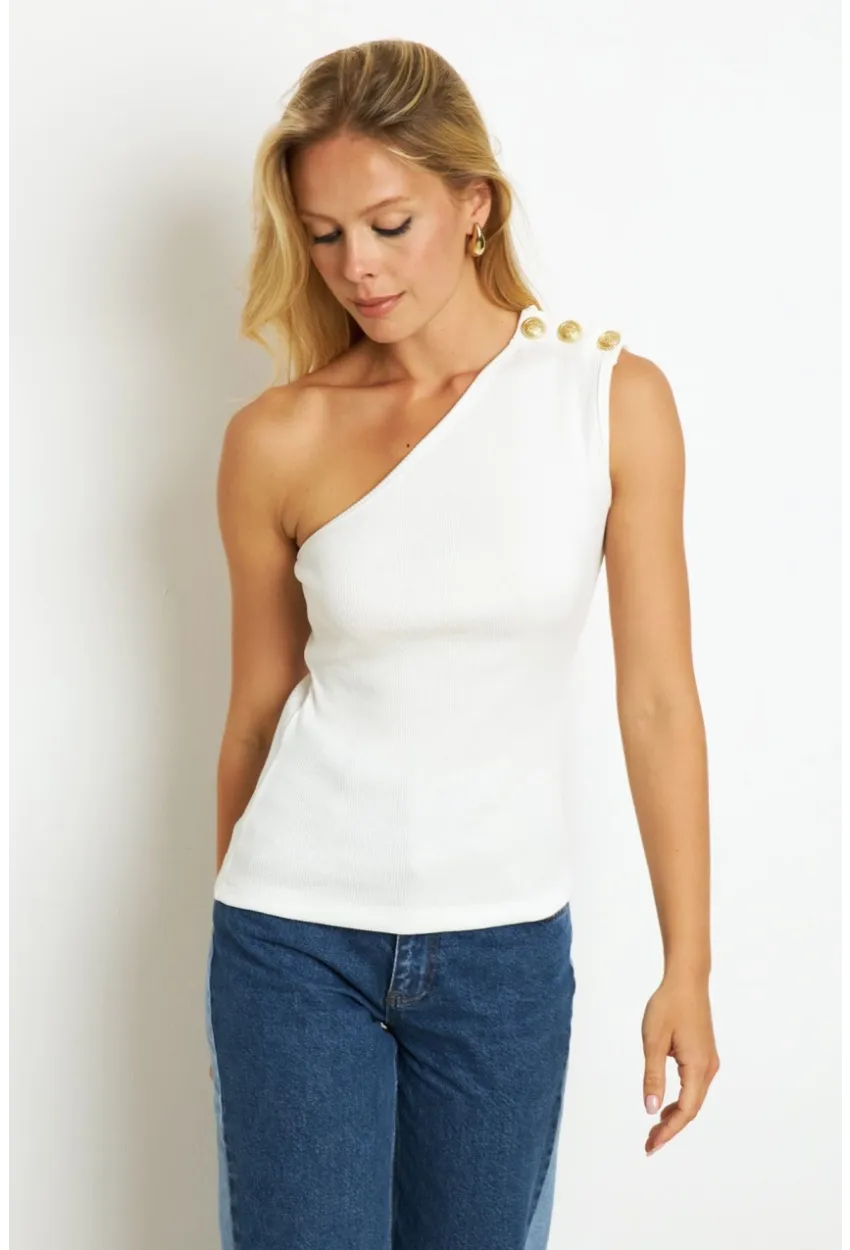 Kadın Beyaz Düğme Detaylı Kaşkorse Bluz EY2711