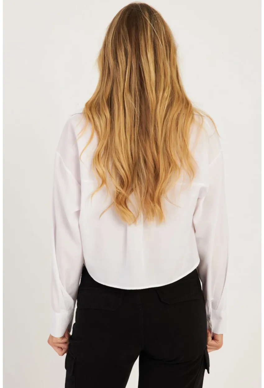 Kadın Beyaz Fermuarlı Kısa Gömlek SF2541