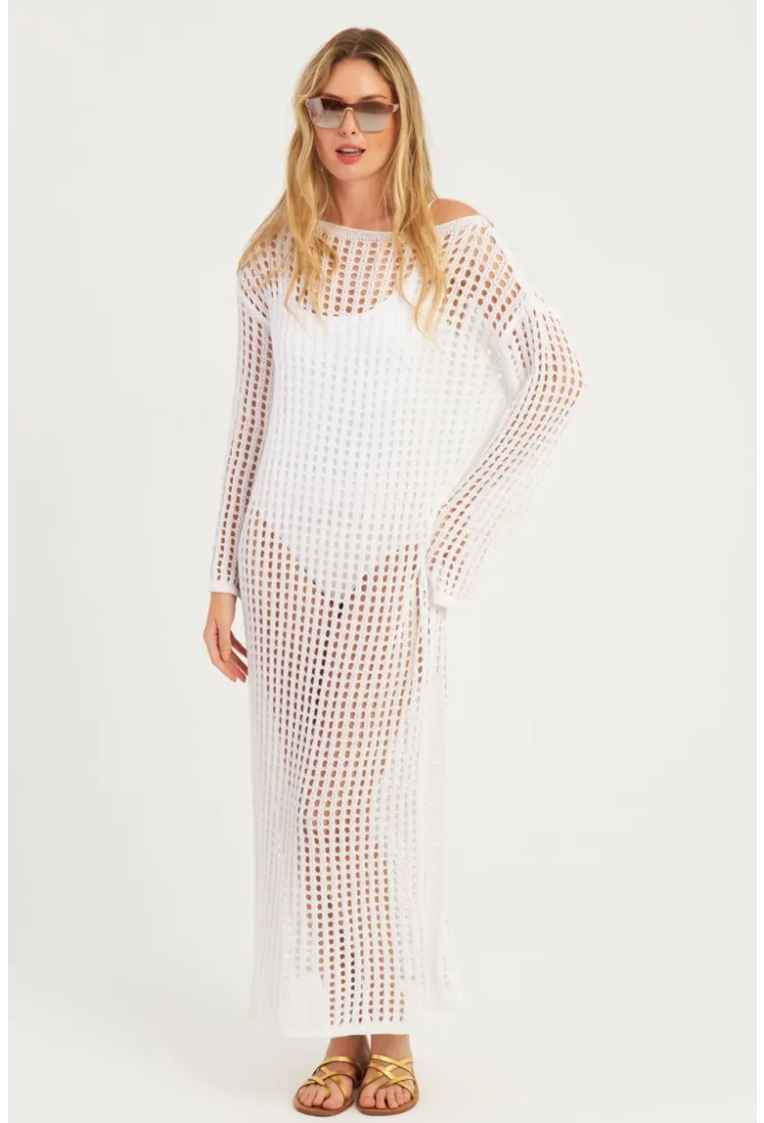 Kadın Beyaz File Kaftan SMT550