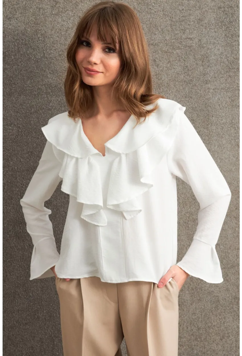 Kadın Beyaz Fırfırlı Bluz FS9338