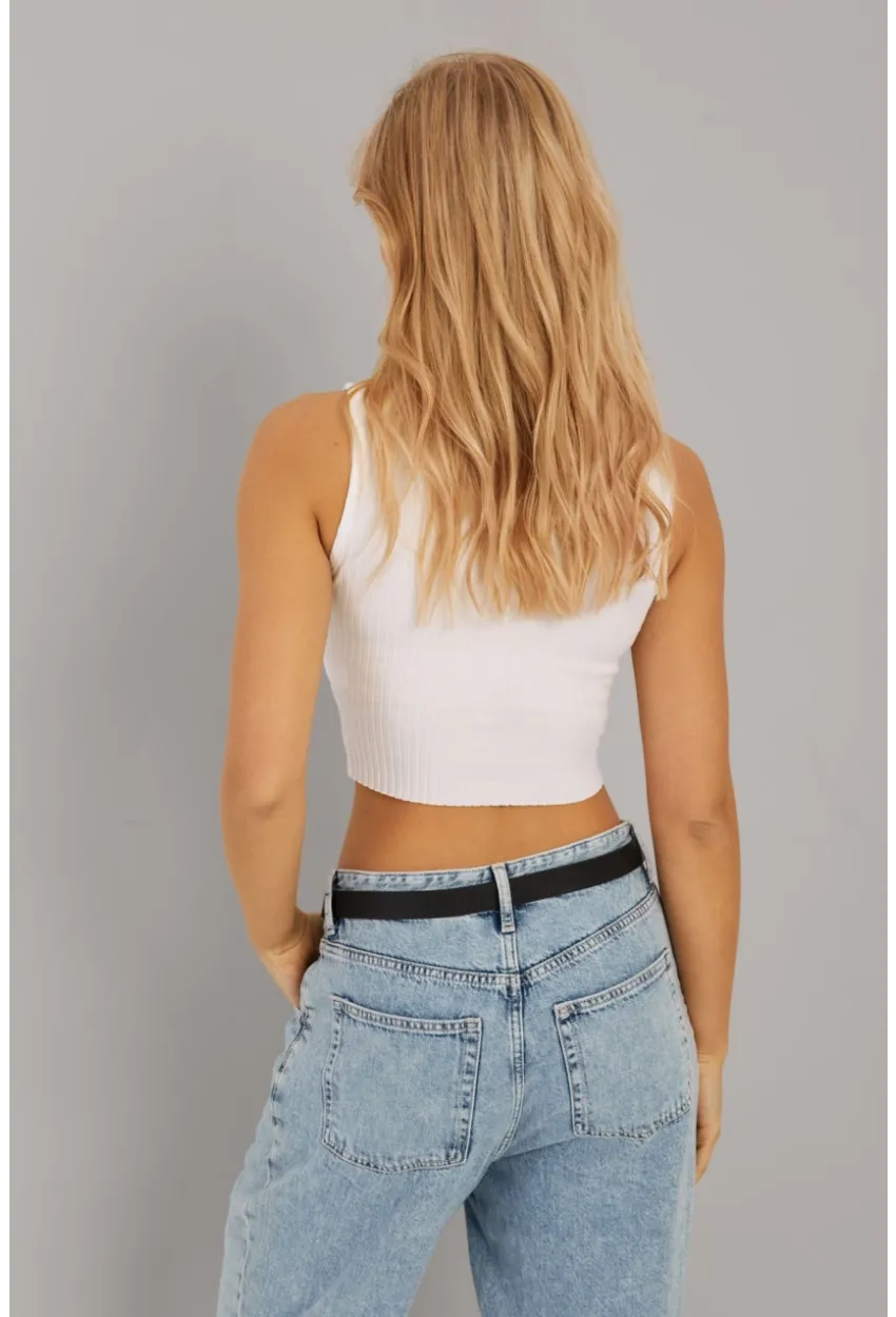 Kadın Beyaz Fitilli Crop Bluz LPP1262