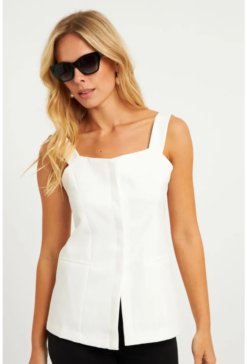 Kadın Beyaz Gizli Düğmeli Yelek TW60236