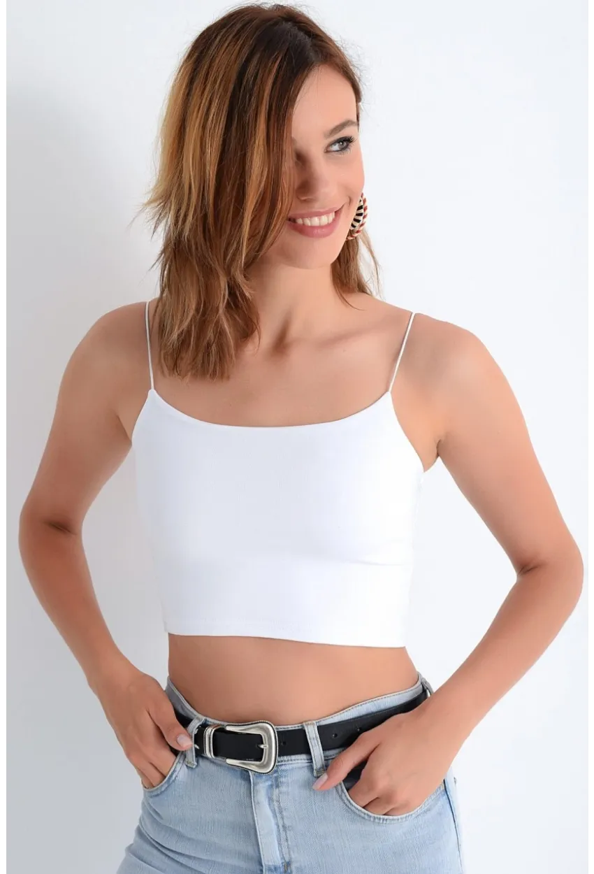 Kadın Beyaz İp Askılı Penye Büstiyer EF10