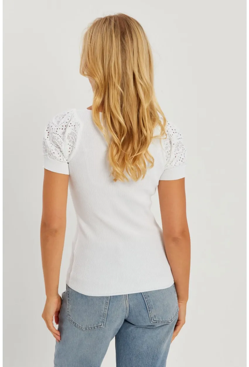 Kadın Beyaz Kalp Taka Triko Bluz SMT228