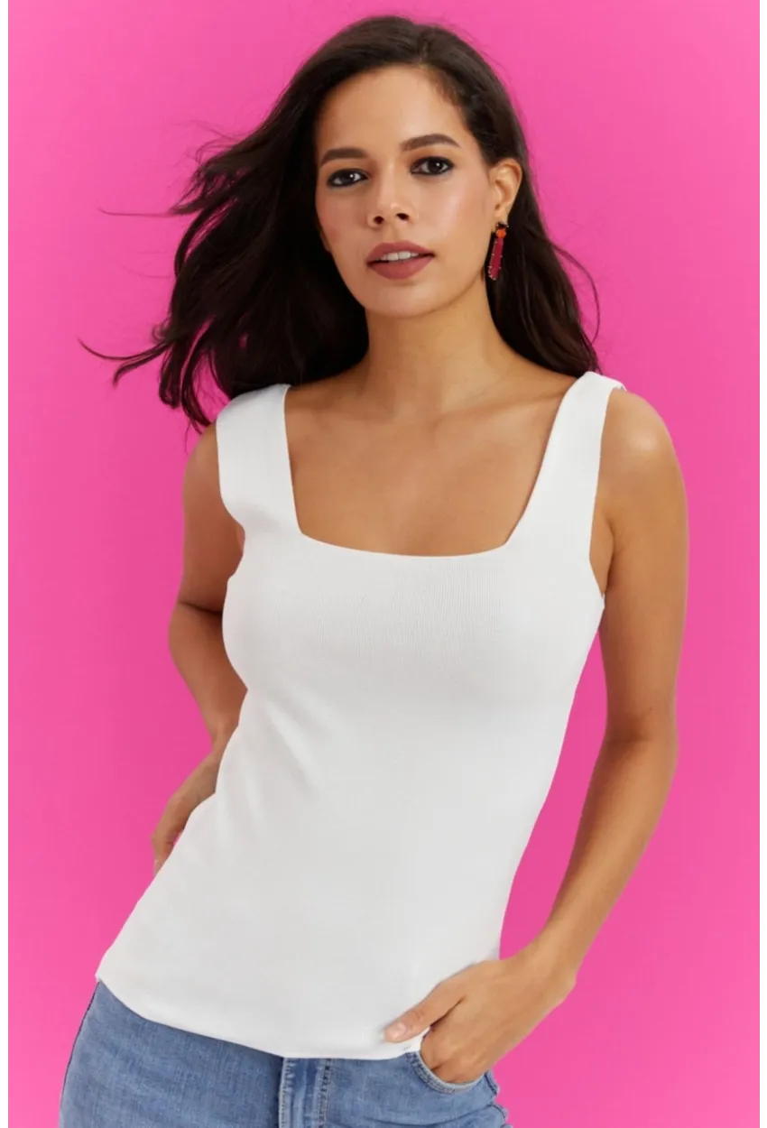 Kadın Beyaz Kare Yaka Triko Bluz YV80