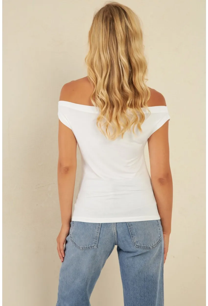 Kadın Beyaz Kayık Yaka Bluz LPP1288