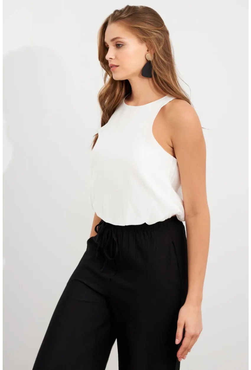 Kadın Beyaz Kolsuz Balon Bluz SAN101