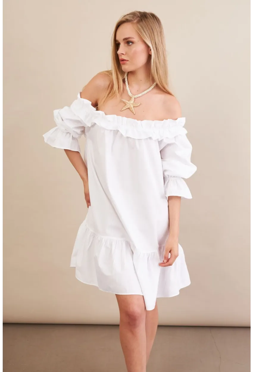 Kadın Beyaz Madonna Yaka Midi Elbise PSG1012