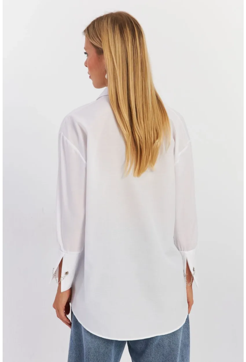 Kadın Beyaz Metal Detaylı Gömlek ASF13