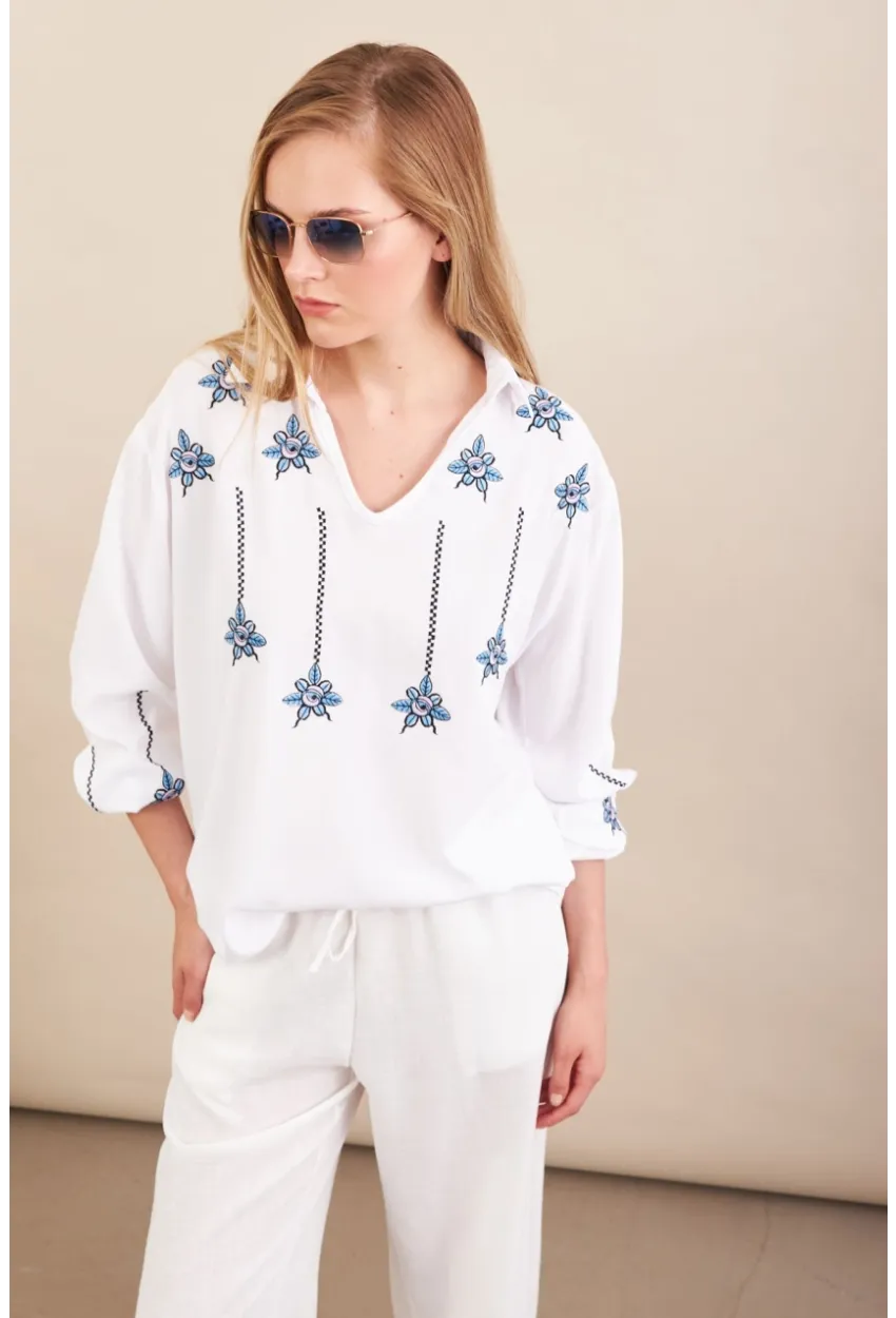 Kadın Beyaz Nakışlı Bluz MPC1345