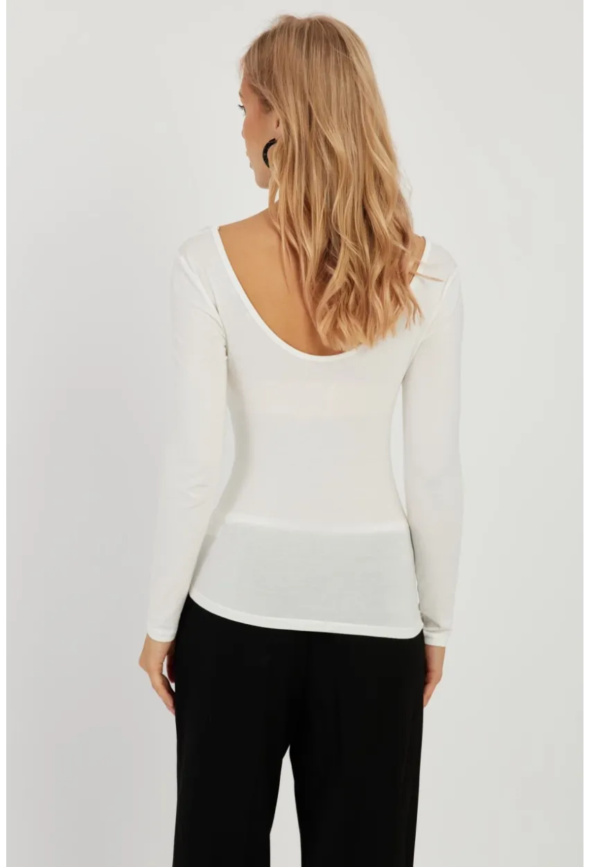 Kadın Beyaz Ön Arka U Yaka Bluz LPP1265