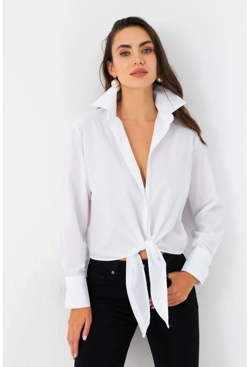 Kadın Beyaz Önü Bağlamalı Gömlek ZER417