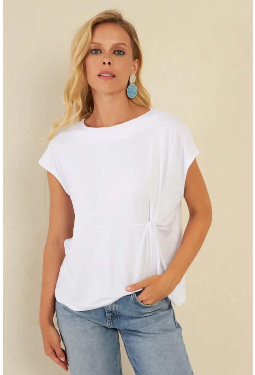 Kadın Beyaz Önü Düğümlü Bluz AYD348