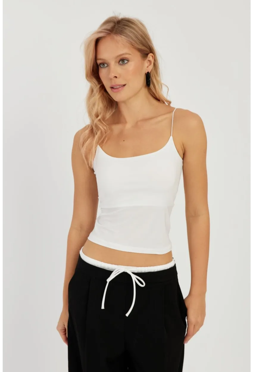 Kadın Beyaz-Saks İkili İp Askılı Bluz GÇ158
