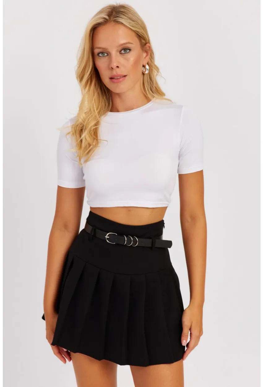 Kadın Beyaz Sırt Dekolteli Crop Bluz CY450