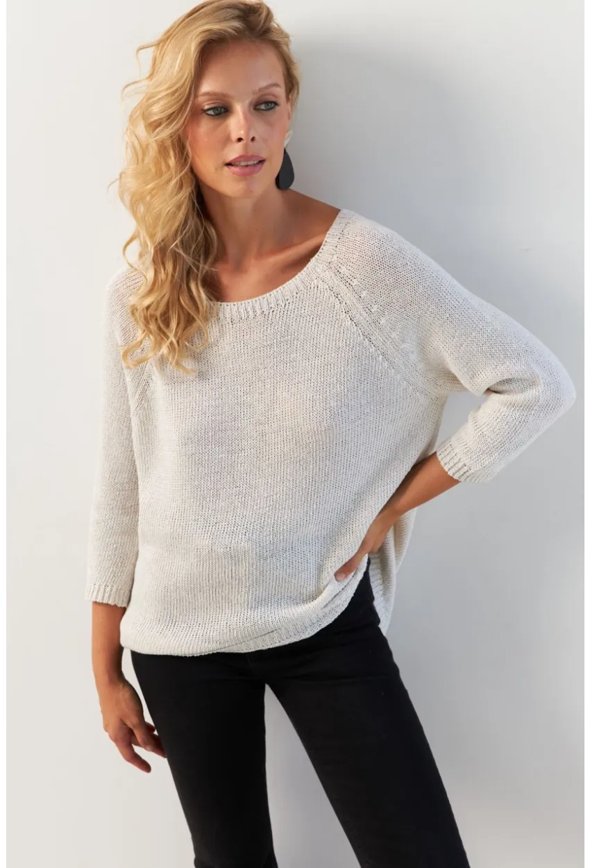 Kadın Beyaz Sırtı Damla Triko Bluz YV267