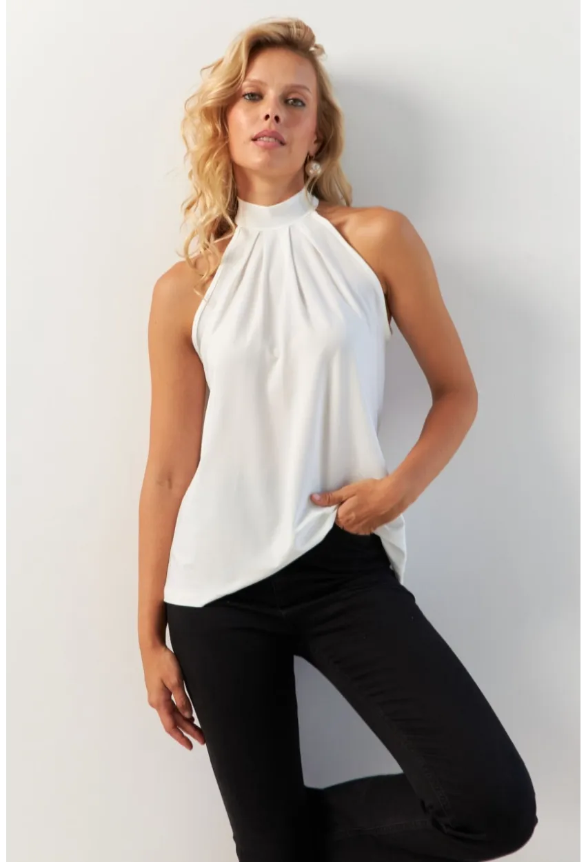 Kadın Beyaz Sırtı Damla Yılbaşı Bluz LPP5043