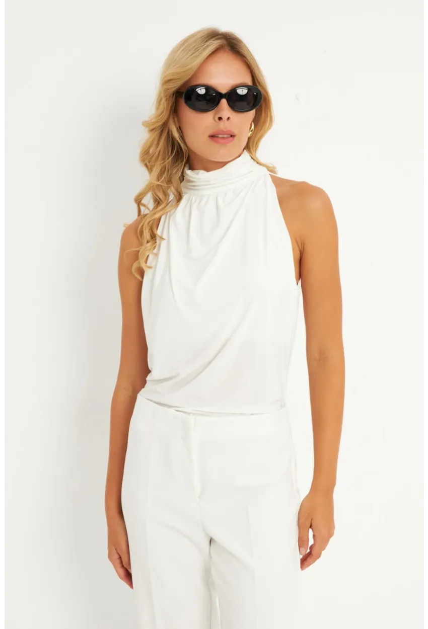 Kadın Beyaz Sırtı Düğmeli Bluz ELT3963