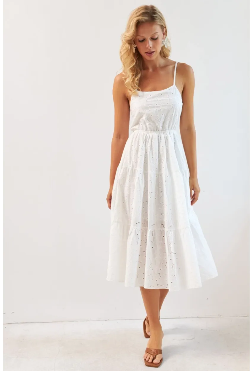 Kadın Beyaz Sırtı Gipeli Astarlı Midi Elbise BK267229