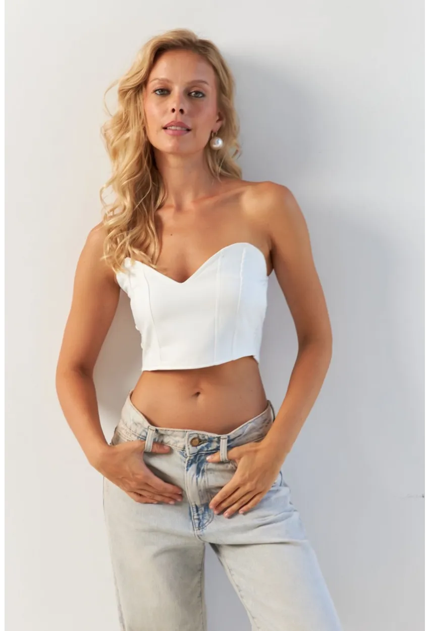 Kadın Beyaz Sırtı Gipeli Crop Bluz NH24754