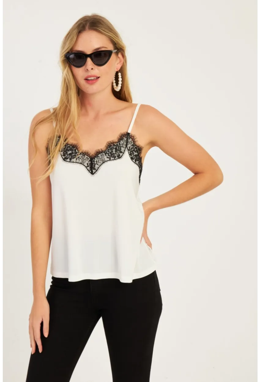 Kadın Beyaz-Siyah Dantelli Atlet LPP5008