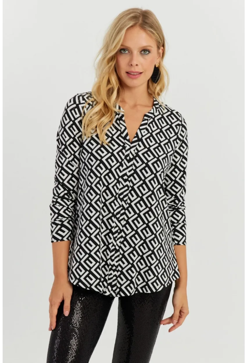 Kadın Beyaz-Siyah V Yaka Bluz AYD258