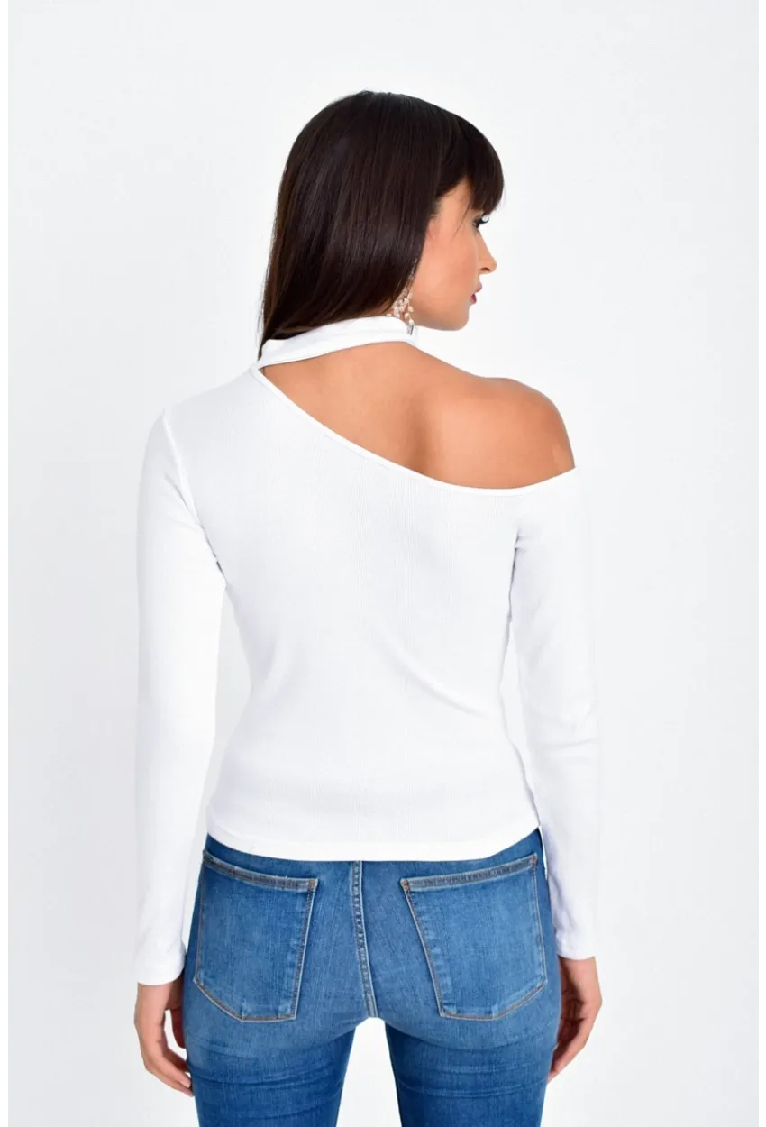 Kadın Beyaz Tek Omuz Bluz Kaşkorse CG53