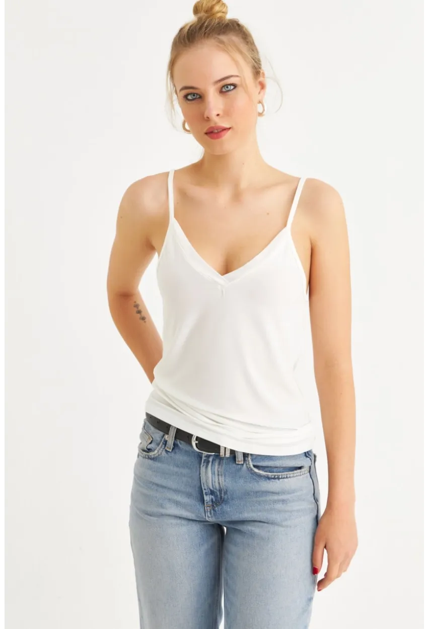 Kadın Beyaz Tül Şeritli Atlet LPP1024