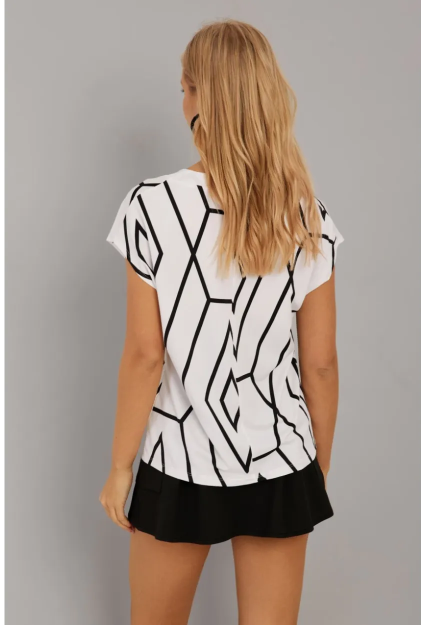 Kadın Beyaz V Yaka Desenli Bluz AYD293