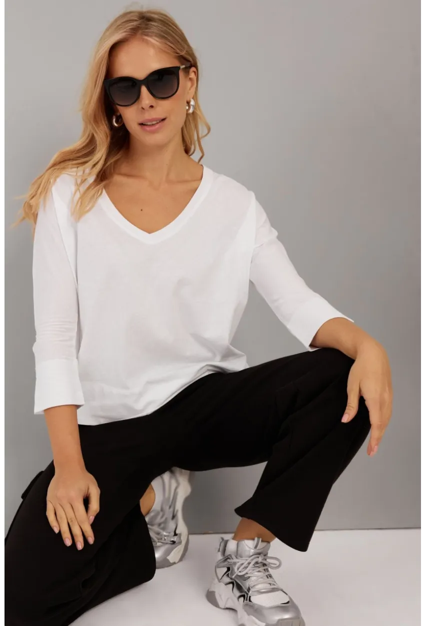 Kadın Beyaz V Yaka T-Shirt LPP1267