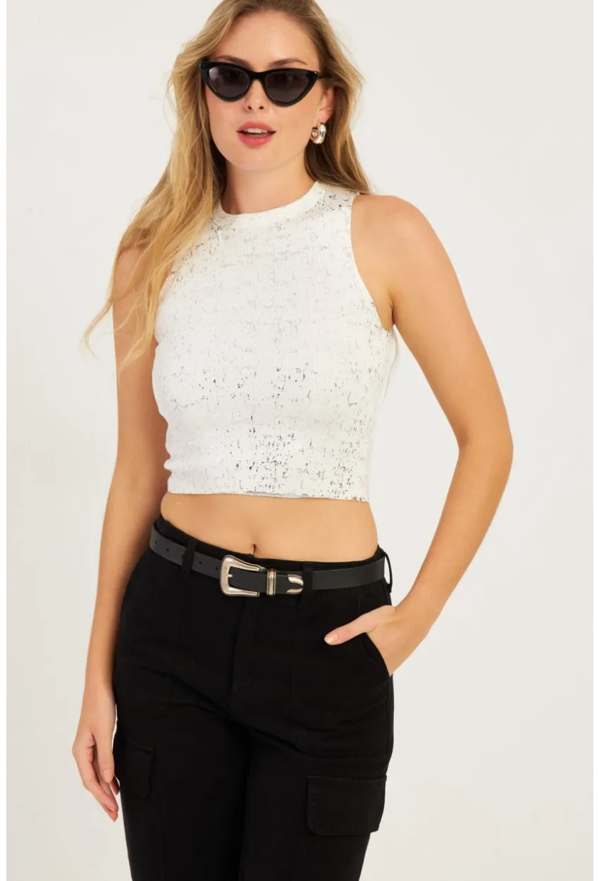 Kadın Beyaz Varaklı Bluz KZ2509