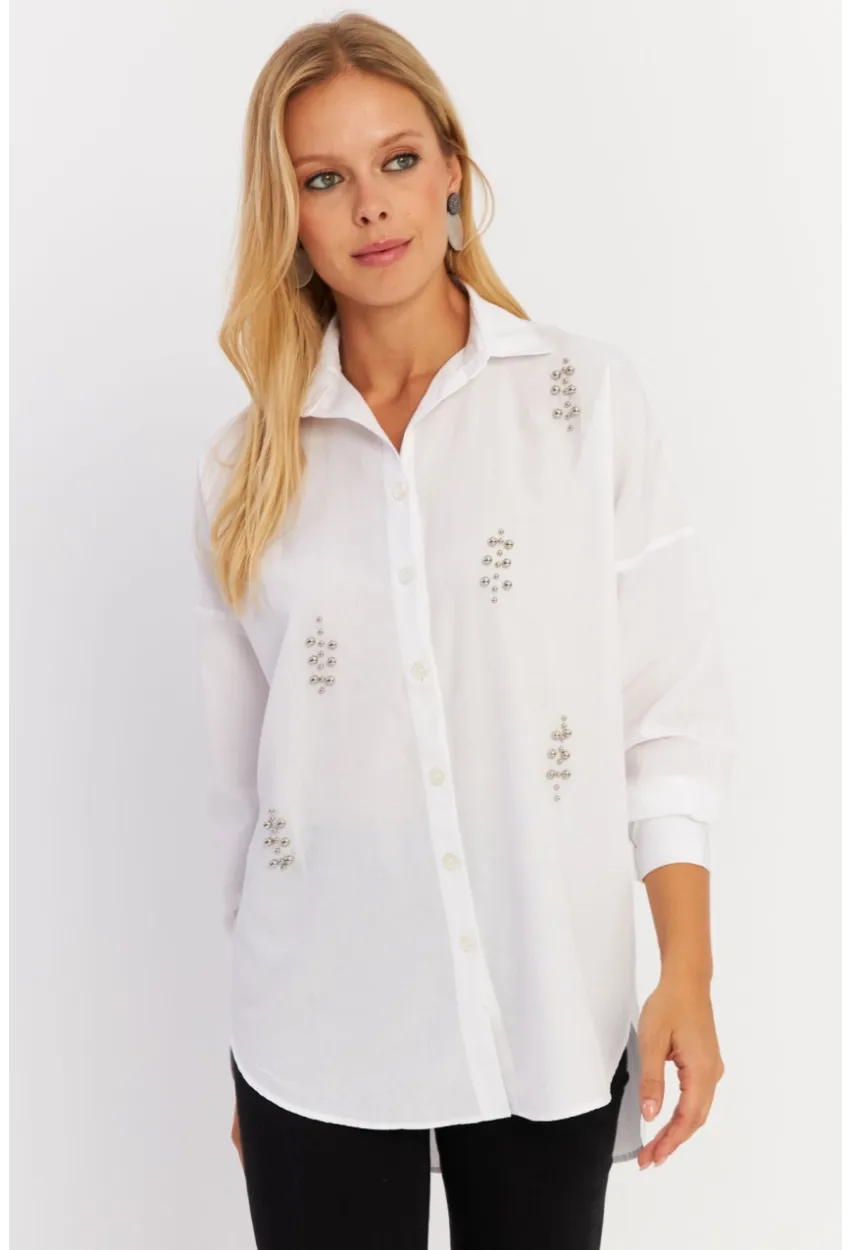 Kadın Beyaz Zımbalı Gömlek MASF1