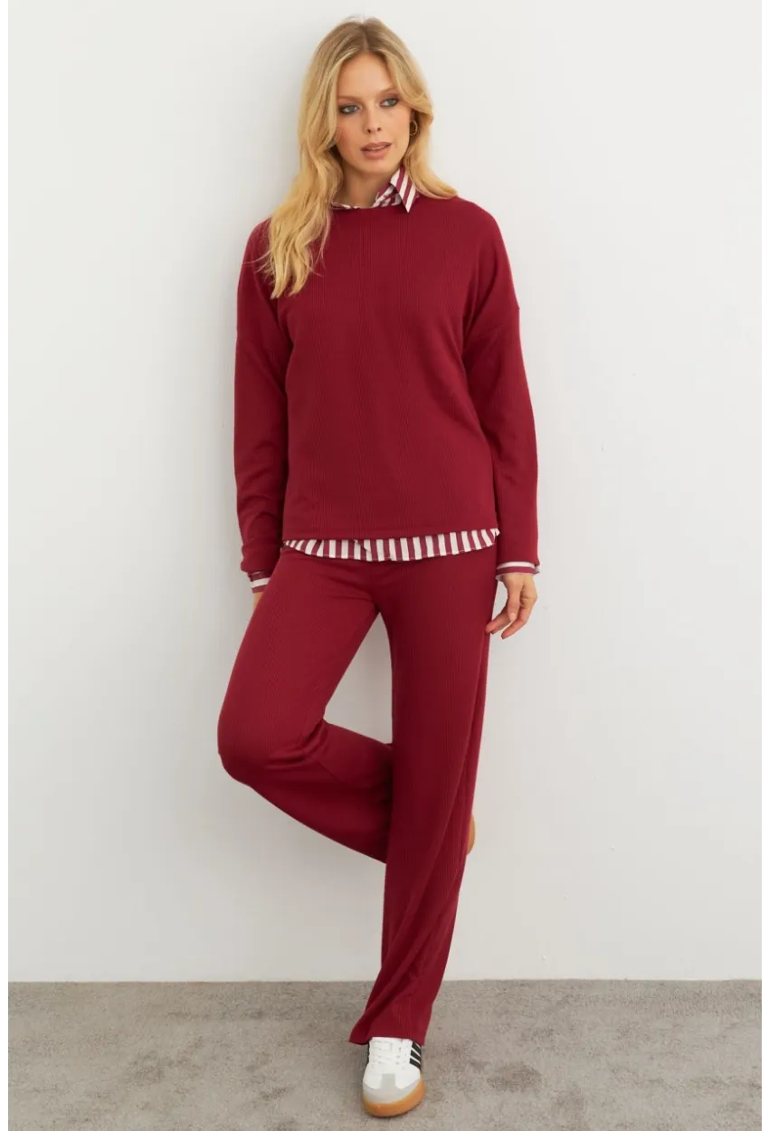 Kadın Bordo Alt Üst Pantolon Takım MTF28