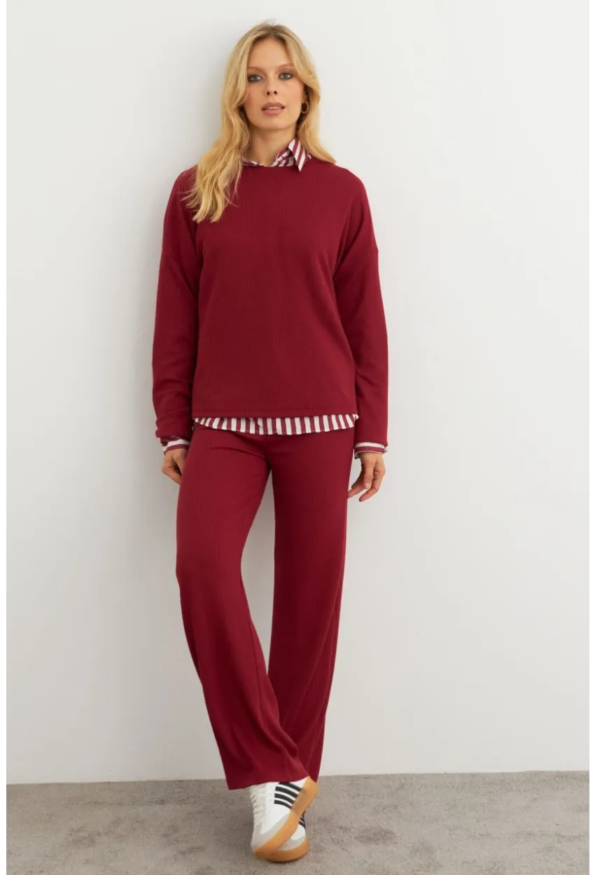 Kadın Bordo Alt Üst Pantolon Takım MTF28