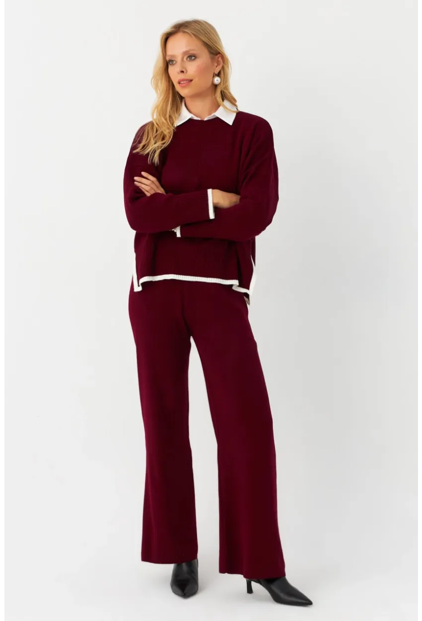 Kadın Bordo Alt Üst Triko Takım  MYİL12