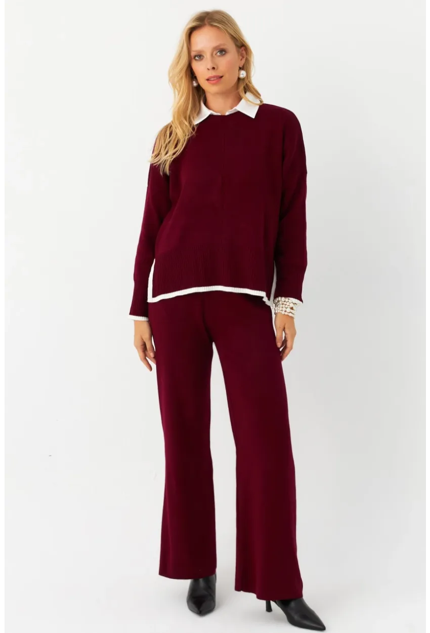 Kadın Bordo Alt Üst Triko Takım  MYİL12