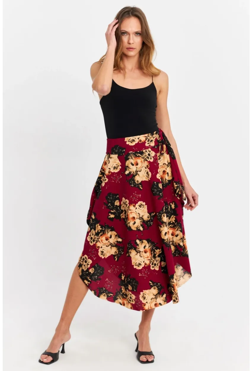 Kadın Bordo Asimetrik Etek LV81