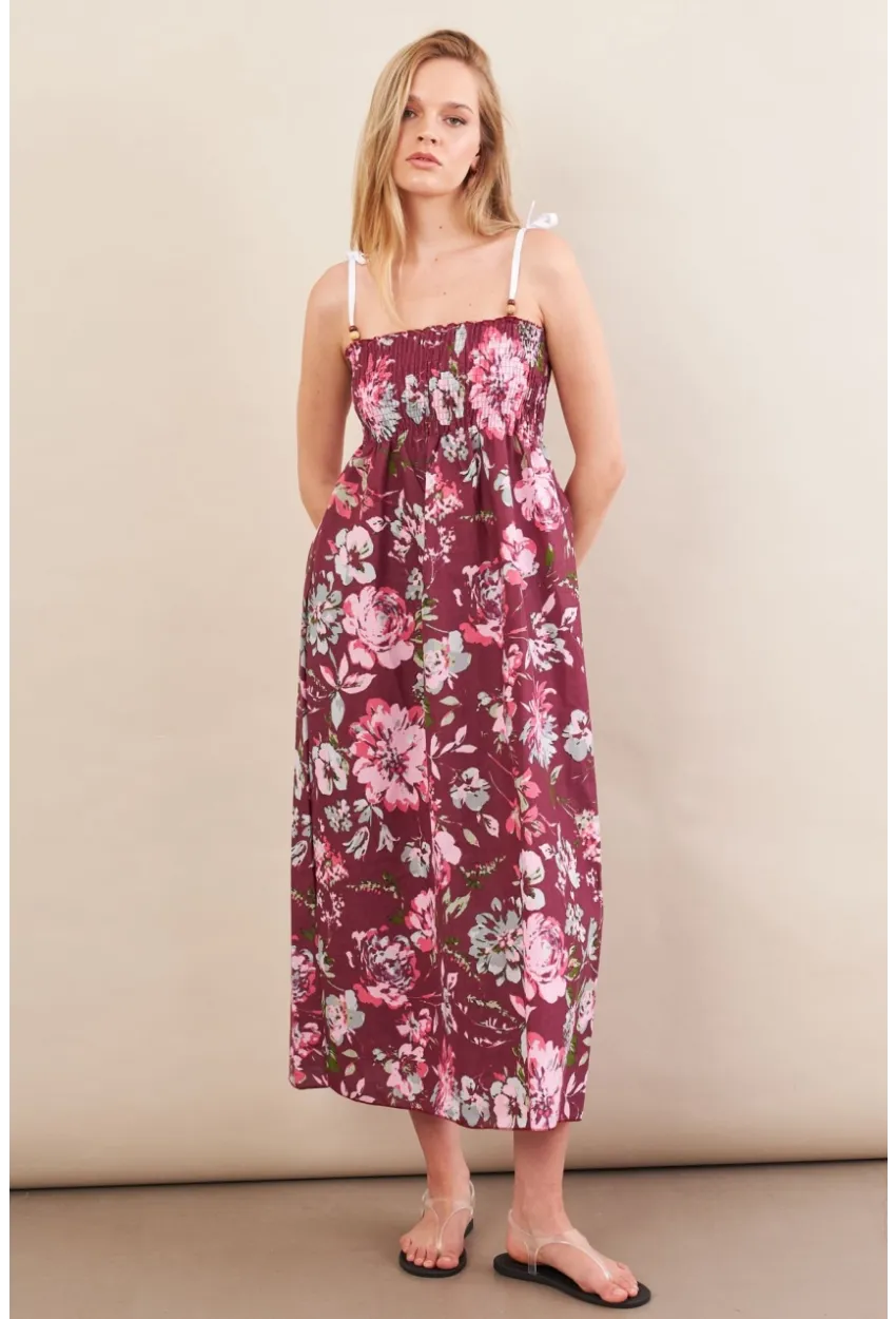 Kadın Bordo Askılı Gipeli Midi Elbise OR500